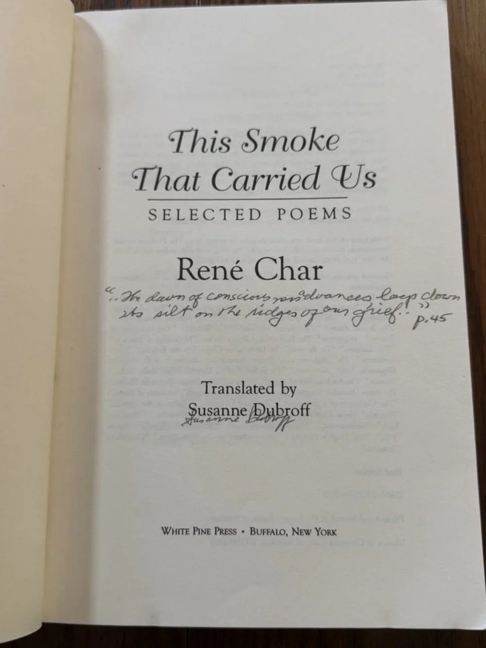 THE SMOKE THAT CARRIED US: SELECTED POEMS OF RENE CHAR By Susanne Dubroff